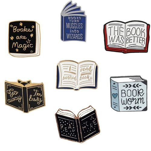 enamel pins with book designs