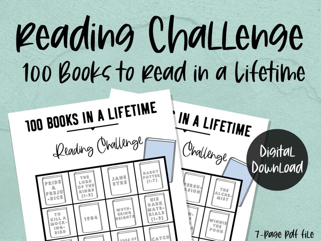 100 books to read in a lifetime reading challenge mockup