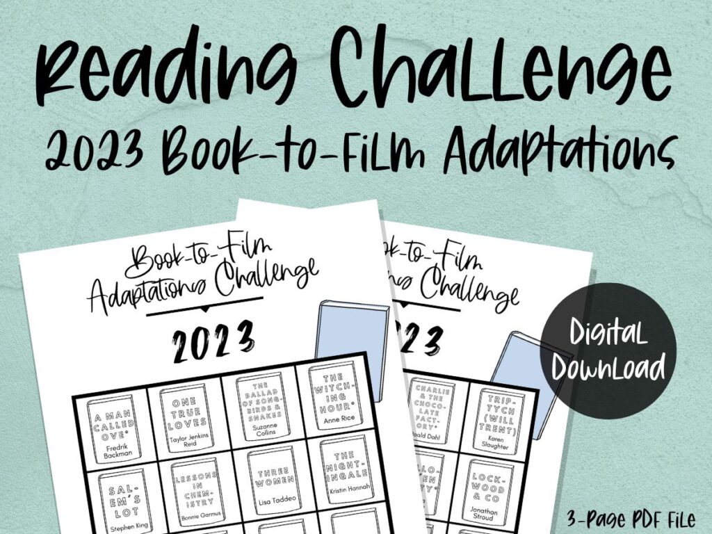 printable reading challenge tracker: 2023 book to film adaptations
