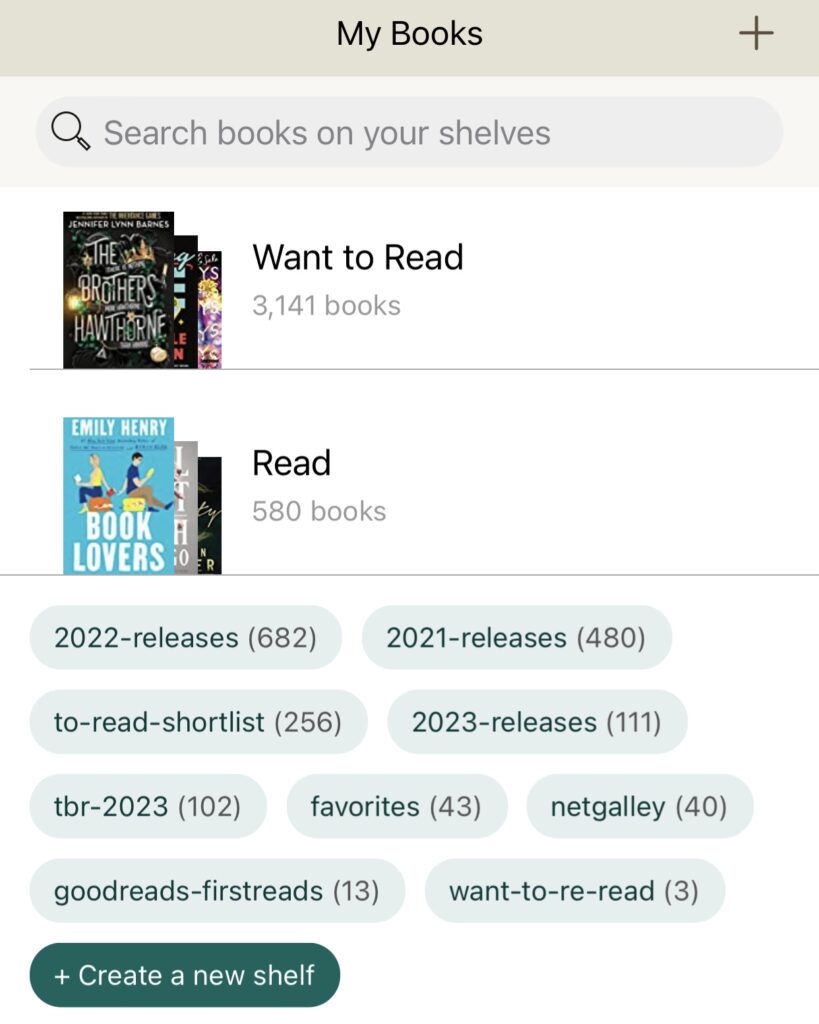 goodreads tbr list shelves screenshot