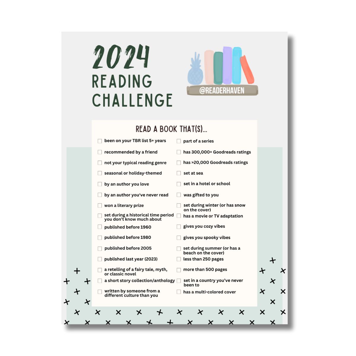 Reader Haven 2024 reading challenge checklist