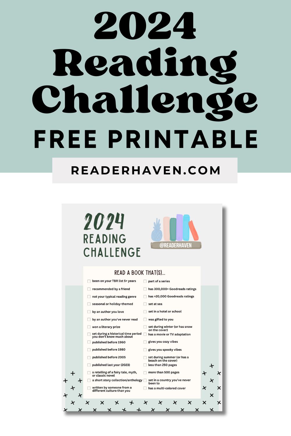 Reader Haven 2024 reading challenge printable checklist