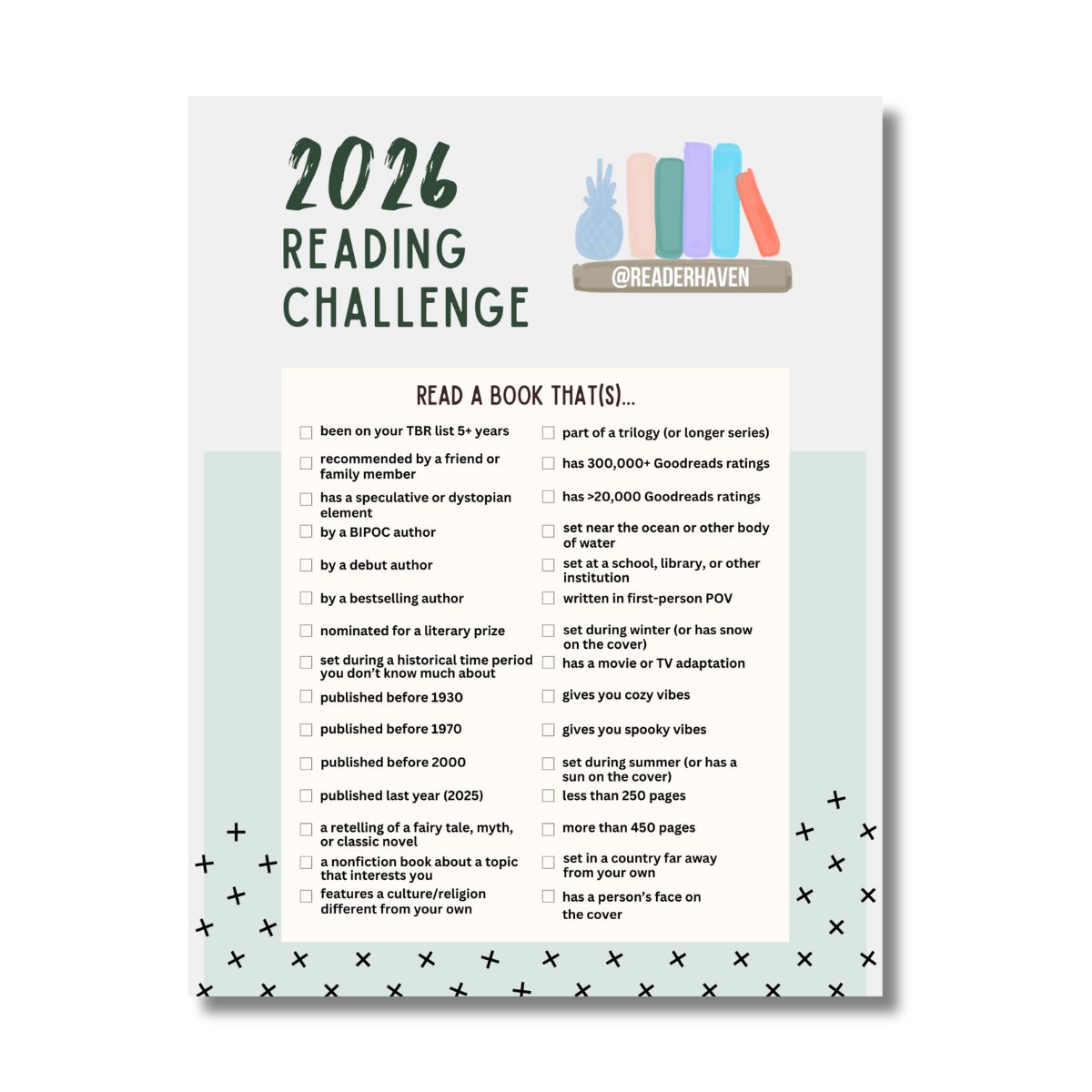 Reader Haven 2026 reading challenge list of prompts